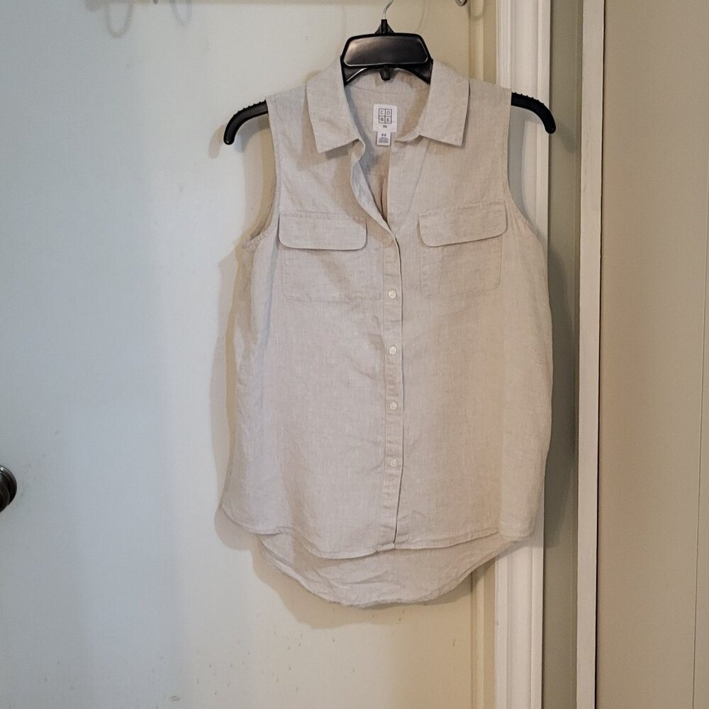 CORE life Sleeveless Blouse with Collar - 100% Linen - Picture 3 of 5